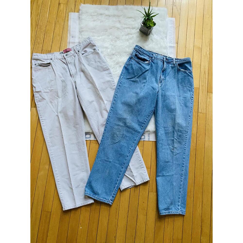 Woman Casual Pants - Stone and Denim Colors, Size 14 Petite